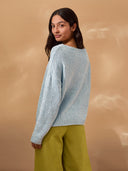 Flecked Cotton Silk Blend Boat Neck Jumper