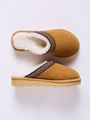 Backless Braid Trim Sheepskin Clogs