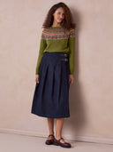 Dark Wash Midi Denim Kilt