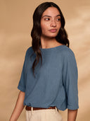 Linen Blend Half Sleeve Swing Top