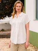 Leinenmischgewebe Bluse mit angeschnittenem Arm und legerer Passform