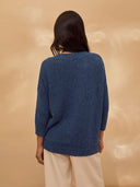 Flecked Cotton Silk Blend V Neck Jumper