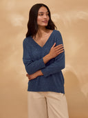 Flecked Cotton Silk Blend V Neck Jumper