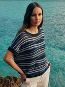 Linen Blend Landscape Stripe Top