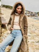 Hooded 3/4 Toscana Trim Sheepskin Coat