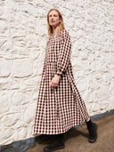 Collarless Gingham Midi Dress