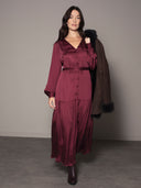 V Neck Tiered Satin Maxi Dress