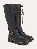 Strap Detail Lace Up Knee Boots