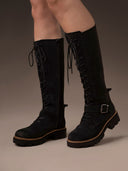 Strap Detail Lace Up Knee Boot