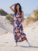 V Neck Printed Swing Midi Dress