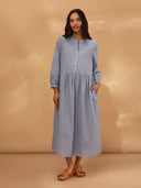 Collarless Half Placket Midi Dress