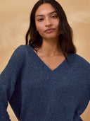 Flecked Cotton Silk Blend V Neck Jumper
