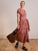Linen Blend Pleat Waist Midi Dress