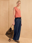 Linen Blend Button Through Top