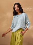 Flecked Cotton Silk Blend Boat Neck Jumper