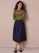 Dark Wash Midi Denim Kilt