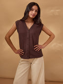 Linen Blend Button Through Top