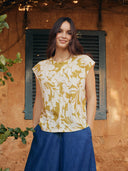 Linen Blend Folded Collar Top