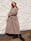 Collarless Gingham Midi Dress