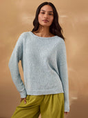 Flecked Cotton Silk Blend Boat Neck Jumper