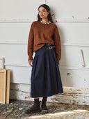 Dark Wash Midi Denim Kilt