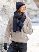 Herren-Lambswool-Beanie mit Chevron-Muster
