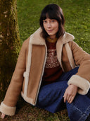 Sheepskin Exposed Wool Detail Reversible Biker Jacket