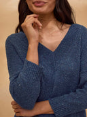 Flecked Cotton Silk Blend V Neck Jumper