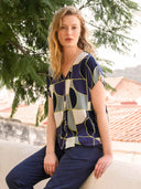 Grown On Sleeve V Neck Button Through Top
