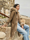 Hooded 3/4 Toscana Trim Sheepskin Coat