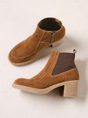 Crepe Mid Heel High Suede Ankle Boots
