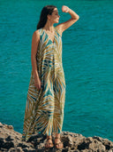 Linen Blend Sleeveless V Neck Maxi Swing Dress
