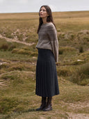 Button Detail Pleated Midi Skirt
