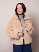 Sheepskin Exposed Wool Detail Reversible Biker Jacket