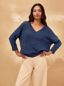 Flecked Cotton Silk Blend V Neck Jumper
