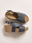 Leather Crossover Wedge Sandals