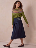 Dark Wash Midi Denim Kilt