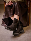 Popper Suede Ankle Boots