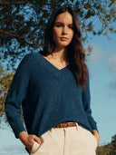 Flecked Cotton Silk Blend V Neck Jumper