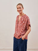 Linen Blend Printed Drop Shoulder Top