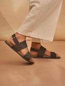 Leather Double Strap Sandals With Backstrap