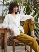 Organic Cotton Blend V Neck Button Through Blouse