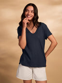 Linen Blend V Neck T Shirt