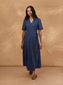 Linen Blend Wrap Midi Dress